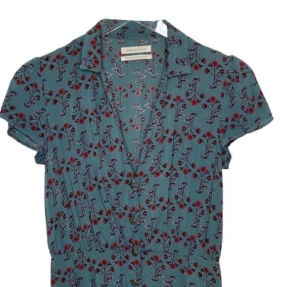 Urban Outfitters Teal Floral Romper Cap Sleeves Size XS - Picture 3 of 12